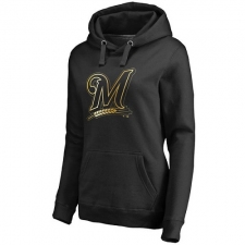 MLB Milwaukee Brewers Women's Gold Collection Pullover Hoodie - Black