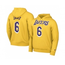Men's Los Angeles Lakers #6 LeBron James 2021 Yellow Pullover Basketball Hoodie