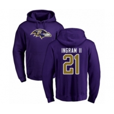 Football Baltimore Ravens #21 Mark Ingram II Purple Name & Number Logo Pullover Hoodie