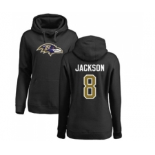 Football Women's Baltimore Ravens #8 Lamar Jackson Black Name & Number Logo Pullover Hoodie