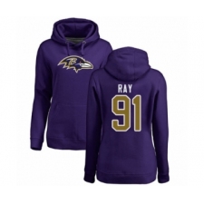 Football Women's Baltimore Ravens #91 Shane Ray Purple Name & Number Logo Pullover Hoodie