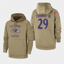 Men's Baltimore Ravens #29 Earl Thomas III 2019 Salute to Service Sideline Therma Pullover Hoodie - Tan