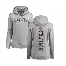 Football Women's New Orleans Saints #23 Marshon Lattimore Ash Backer Pullover Hoodie