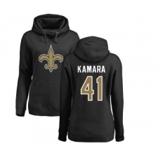 Football Women's New Orleans Saints #41 Alvin Kamara Black Name & Number Logo Pullover Hoodie