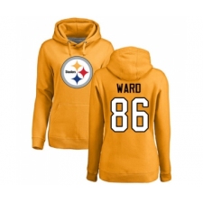 Football Women's Pittsburgh Steelers #86 Hines Ward Gold Name & Number Logo Pullover Hoodie