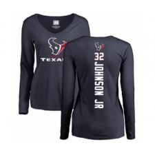 Football Women's Houston Texans #32 Lonnie Johnson Navy Blue Backer Long Sleeve T-Shirt