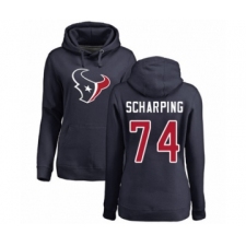 Football Women's Houston Texans #74 Max Scharping Navy Blue Name & Number Logo Pullover Hoodie