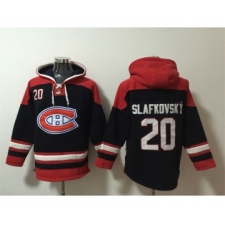 Men's Montreal Canadiens #20 Juraj Slafkovsky Navy Red Lace-Up Pullover Hoodie