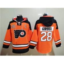 Men's Philadelphia Flyers #28 Claude Giroux Orange Ageless Must-Have Lace-Up Pullover Hockey Hoodie