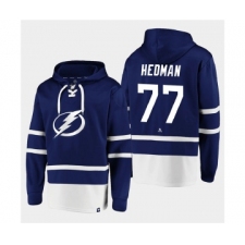 Men's Tampa Bay Lightning #77 Victor Hedman Blue All Stitched Sweatshirt Hoodie