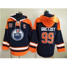 Men's Edmonton Oilers #99 Wayne Gretzky Navy Ageless Must-Have Lace-Up Pullover Hockey Hoodie