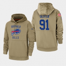Men's Buffalo Bills #91 Ed Oliver 2019 Salute to Service Sideline Therma Pullover Hoodie - Tan