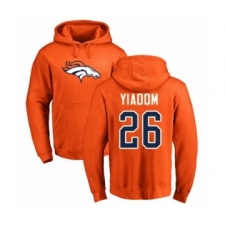 Football Denver Broncos #26 Isaac Yiadom Orange Name & Number Logo Pullover Hoodie