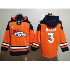 Men's Denver Broncos #3 Russell Wilson Orange Ageless Must Have Lace Up Pullover Hoodie