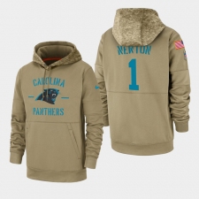 Men's Carolina Panthers #1 Cam Newton 2019 Salute to Service Sideline Therma Pullover Hoodie - Tan