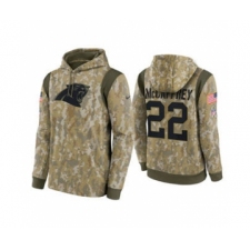 Men's Carolina Panthers #22 Christian McCaffrey Camo 2021 Salute To Service Therma Performance Pullover Football Hoodie