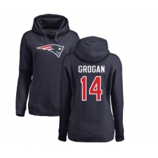 Football Women's New England Patriots #14 Steve Grogan Navy Blue Name & Number Logo Pullover Hoodie