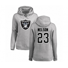 Football Women's Oakland Raiders #23 Nick Nelson Ash Name & Number Logo Pullover Hoodie