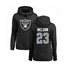 Football Women's Oakland Raiders #23 Nick Nelson Black Name & Number Logo Pullover Hoodie