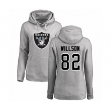 Football Women's Oakland Raiders #82 Luke Willson Ash Name & Number Logo Pullover Hoodie