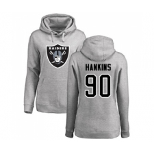 Football Women's Oakland Raiders #90 Johnathan Hankins Ash Name & Number Logo Pullover Hoodie