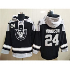 Men's Las Vegas Raiders #24 Charles Woodson Ageless Must-Have Lace-Up Pullover Football Hoodie
