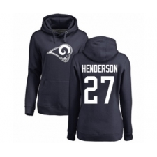 Football Women's Los Angeles Rams #27 Darrell Henderson Navy Blue Name & Number Logo Pullover Hoodie