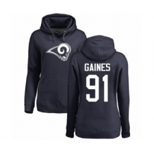 Football Women's Los Angeles Rams #91 Greg Gaines Navy Blue Name & Number Logo Pullover Hoodie