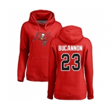 Football Women's Tampa Bay Buccaneers #23 Deone Bucannon Red Name & Number Logo Pullover Hoodie