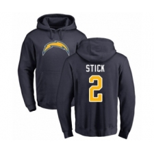 Football Los Angeles Chargers #2 Easton Stick Navy Blue Name & Number Logo Pullover Hoodie