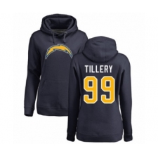 Football Women's Los Angeles Chargers #99 Jerry Tillery Navy Blue Name & Number Logo Pullover Hoodie