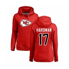 Football Women's Kansas City Chiefs #17 Mecole Hardman Red Name & Number Logo Pullover Hoodie