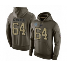 Football Indianapolis Colts #64 Mark Glowinski Green Salute To Service Men's Pullover Hoodie