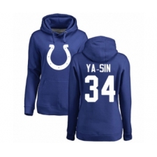 Football Women's Indianapolis Colts #34 Rock Ya-Sin Royal Blue Name & Number Logo Pullover Hoodie