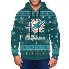 Dolphins Team Christmas Ugly Men's Zip Hooded Sweatshirt