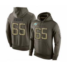 Football Miami Dolphins #65 Danny Isidora Green Salute To Service Men's Pullover Hoodie