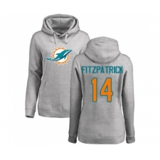 Football Women's Miami Dolphins #14 Ryan Fitzpatrick Ash Name & Number Logo Pullover Hoodie
