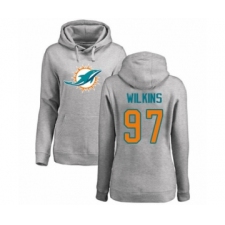 Football Women's Miami Dolphins #97 Christian Wilkins Ash Name & Number Logo Pullover Hoodie