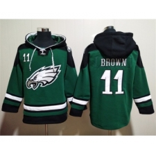 Men's Philadelphia Eagles #11 A. J. Brown Green Lace-Up Pullover Hoodie