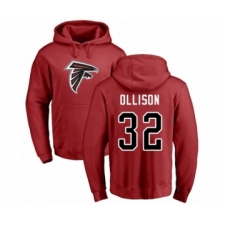 Football Atlanta Falcons #32 Qadree Ollison Red Name & Number Logo Pullover Hoodie