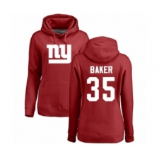 Football Women's New York Giants #35 Deandre Baker Red Name & Number Logo Pullover Hoodie