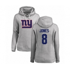 Football Women's New York Giants #8 Daniel Jones Ash Name & Number Logo Pullover Hoodie
