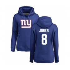 Football Women's New York Giants #8 Daniel Jones Royal Blue Name & Number Logo Pullover Hoodie