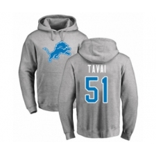 Football Detroit Lions #51 Jahlani Tavai Ash Name & Number Logo Pullover Hoodie