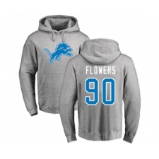 Football Detroit Lions #90 Trey Flowers Ash Name & Number Logo Pullover Hoodie