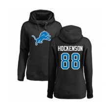 Football Women's Detroit Lions #88 T.J. Hockenson Black Name & Number Logo Pullover Hoodie