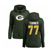 Football Women's Green Bay Packers #77 Billy Turner Green Name & Number Logo Pullover Hoodie
