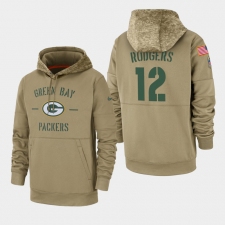 Men's Green Bay Packers #12 Aaron Rodgers 2019 Salute to Service Sideline Therma Pullover Hoodie - Tan
