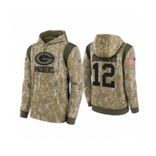 Men's Green Bay Packers #12 Aaron Rodgers Camo 2021 Salute To Service Therma Performance Pullover Football Hoodie