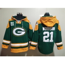 Men's Green Bay Packers #21 Charles Woodson Green Lace-Up Pullover Hoodie